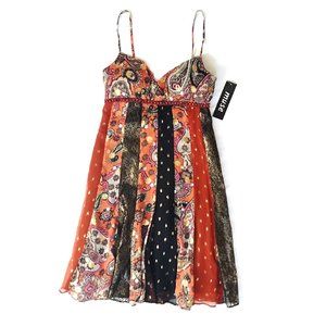 NWT Muse Empire Waist Silk Crepe Lace Multicolor Multi Pattern Knee Leng…